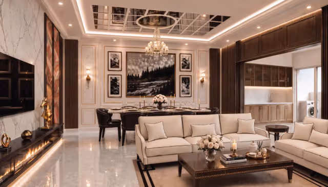 Godrej Florenne French Chateau Luxury Living and Dining Hall Interior
